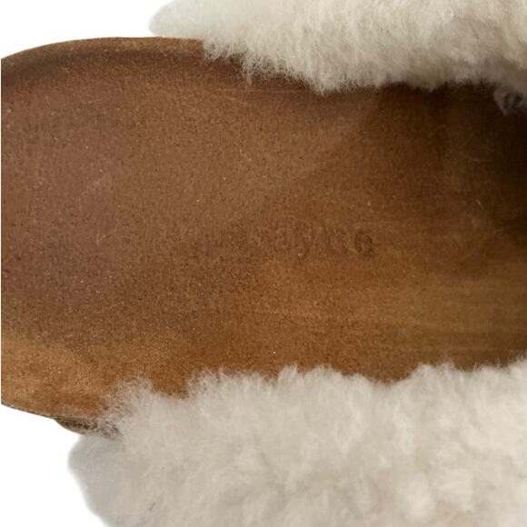 Jenni Kayne Shearling-Lined Moc Clog Natural Suede Slippers Size 38 Italy 8 US - Picture 12 of 15